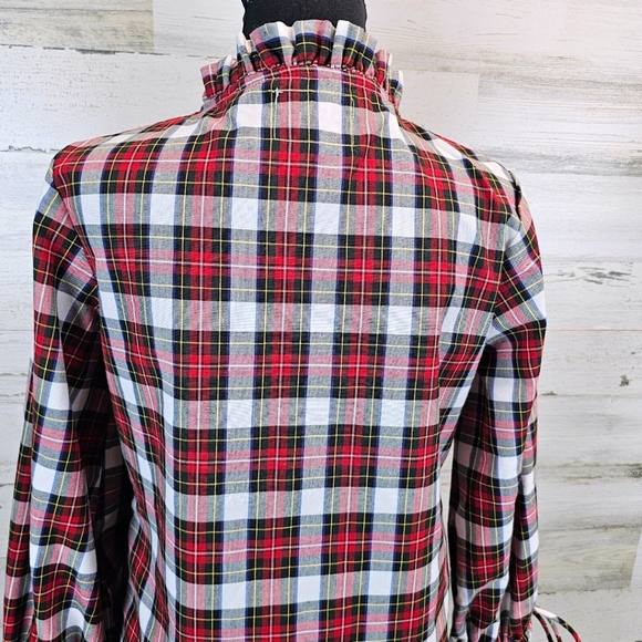 Victoria Dunn Women Plaid Ruffle Drawstring Top Small Red Preppy Coastal Cottage - Picture 12 of 15